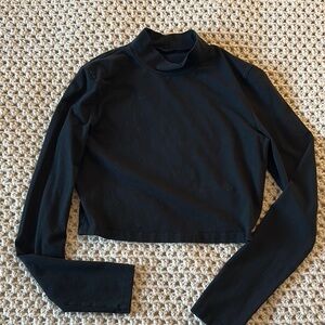 TNA Black Fitted Crop Top with Mandarin Collar